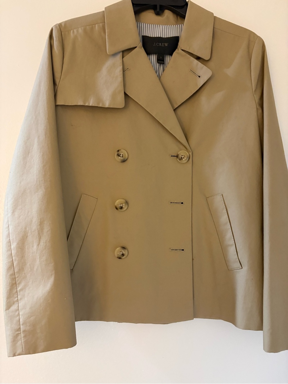 J. Crew Double-Breasted Short Trench Coat in Khaki